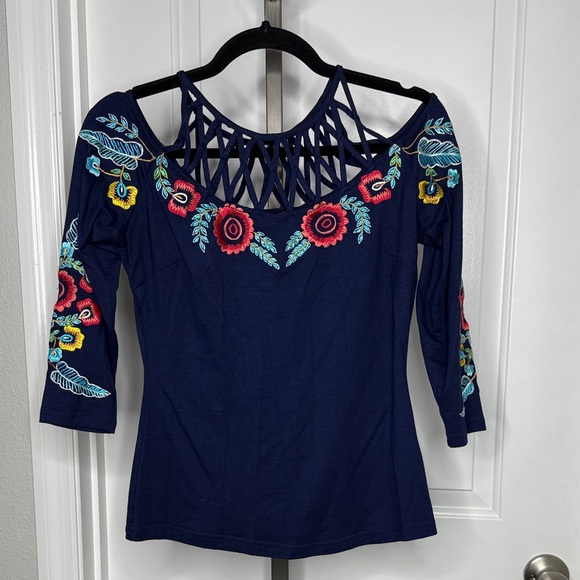 Boston Proper Tops - Boston Proper Strappy Floral Embroidered Top